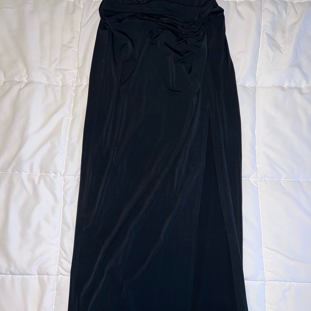 Black Elegant Draped Maxi Skirt - Women